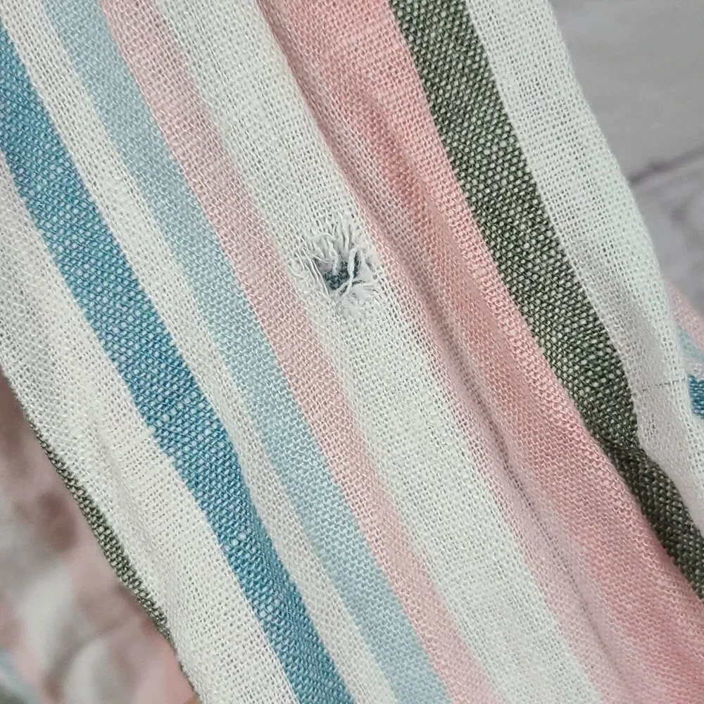 Carter's Girls 5T Linen Stripe Casual Top Long Sleeve Blouse Pink/Green/Blue